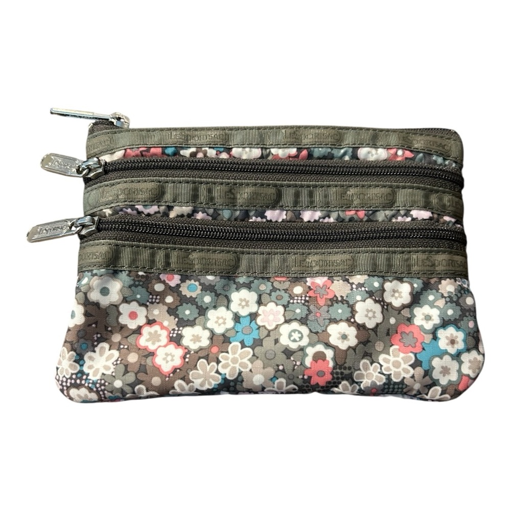 LeSportsac Floral 3-Tier Zipper Pouch Cosmetic & Travel Organizer 7" x 5"